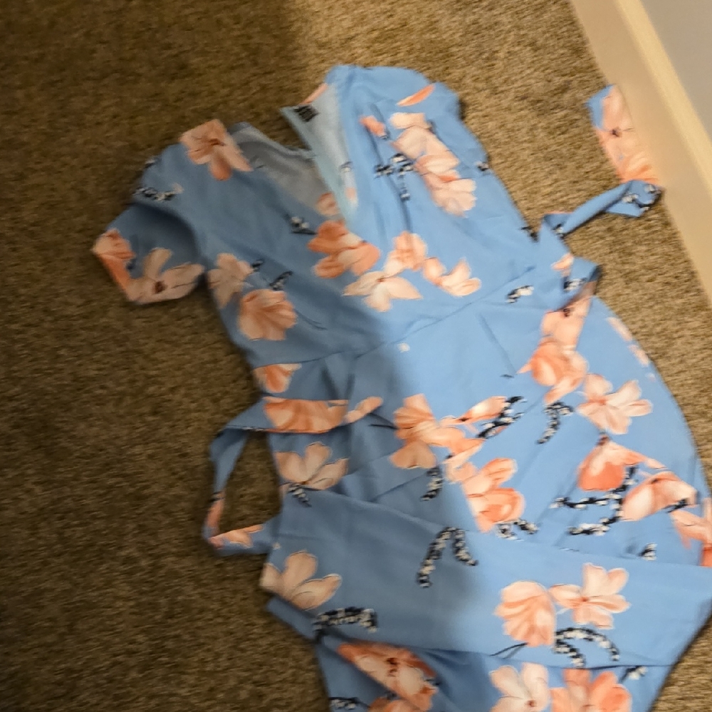 SHEIN Blue Floral Wide Leg Jumpsuit